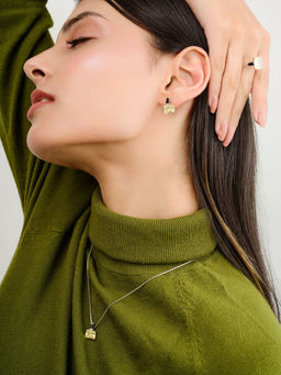 METALM - Elegant Yellow Sapphire Cz Gemstones Necklace Set with Ring and Earrings