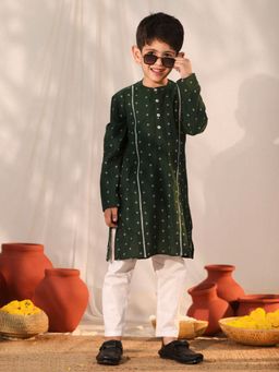Vastramay - Boys Bottle Green Kurta Pyjama (Set of 2)
