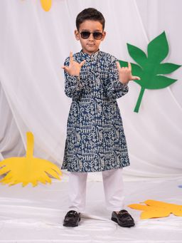 Vastramay - Boys' Navy Blue & White Indigo Kurta & Pyjama Set