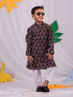 Vastramay - Boys Coffee and White Kurta Pyjama (Set of 2)