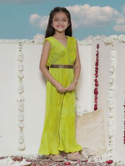 Vastramay - Girls Green Jumpsuit with Belt (Set of 2)
