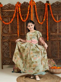 Vastramay - Girls Green Base Ethnic Dress
