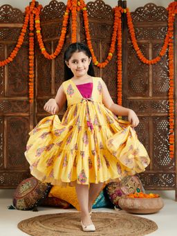 Vastramay - Girls Yellow and Pink Ethnic Dress