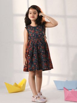 Vastramay - Girls Rust and Navy Blue Dress
