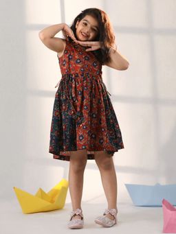 Vastramay - Girls Rust and Navy Blue Dress