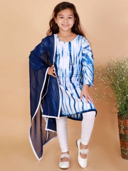Vastramay - Girls Blue and White Kurta Leggings & Dupatta (Set of 3)