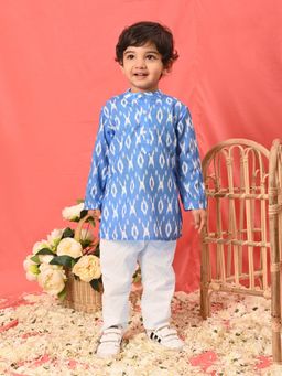 Vastramay - Infant Boys Aqua Blue and White Ikkat Kurta Pyjama (Set of 2)