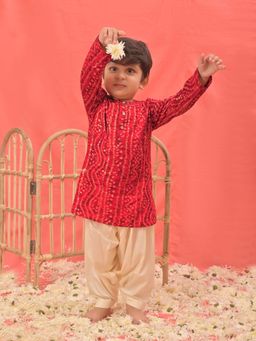 Vastramay - Infant Boys Red Rayon Kurta Patiala (Set of 2)