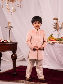 Vastramay - Boys Peach and Cream Sherwani & Churidar (Set of 2)
