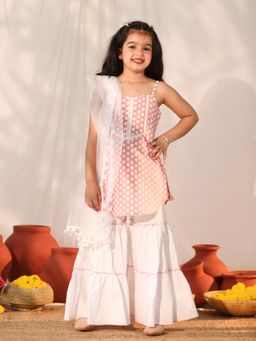 Vastramay - Girls Pink and White Kurta Sharara & Dupatta (Set of 3)