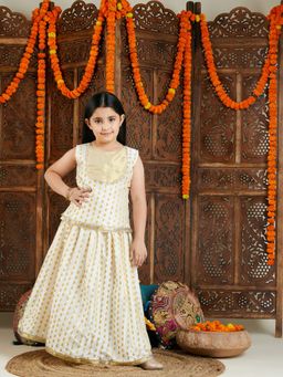 Vastramay - Girls Cream and Gold Lehenga with Choli (Set of 2)