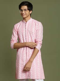 Vastramay - Boys Pink and White Kurta