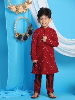 Vastramay - Boys Maroon Kurta Pyjama (Set of 2)