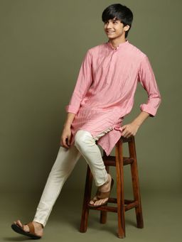 Vastramay - Boys Pink and Cream Kurta Pyjama (Set of 2)