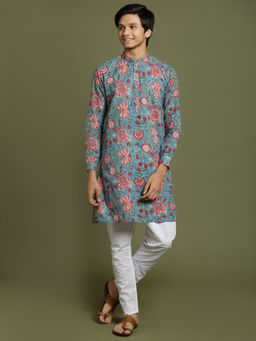 Vastramay - Boys Aqua and White Kurta Pyjama (Set of 2)