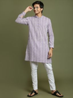 Vastramay - Boys Purple and White Kurta Pyjama (Set of 2)