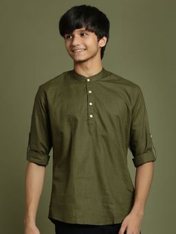 Vastramay - Boys Dark Green Short Kurta