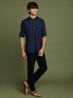 Vastramay - Boys Navy Blue Short Kurta