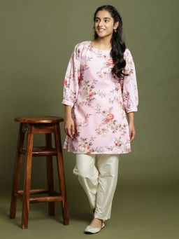 Vastramay - Girls Pink and Cream Kurta & Pants (Set of 2)