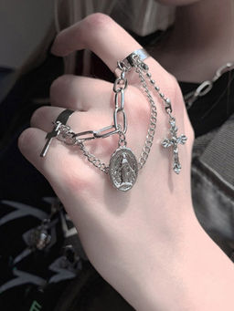 Jewels Galaxy - Jewellery For Women Silver Plated Silver-Toned Cross Chain Ring