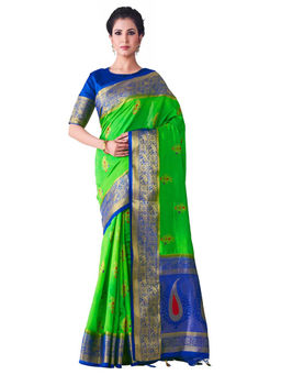 Mimosa - Silk Green Saree With Blouse Piece