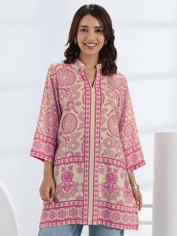 Libas - Pink Floral Printed Straight Kurti