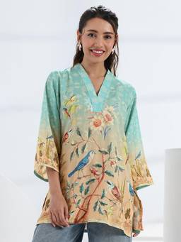 Libas - Blue Floral Printed Straight Kurti