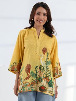 Libas - Yellow Floral Printed Straight Kurti