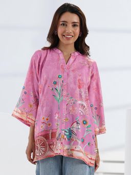 Libas - Pink Floral Printed Straight Kurti