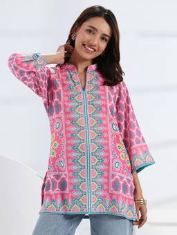 Libas - Pink Ethnic Motif Printed Straight Kurti