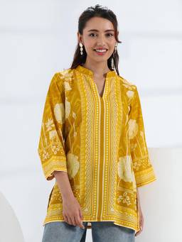 Libas - Mustard Floral Printed Straight Kurti