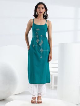 Libas - Blue Geometric Thread Work Straight Kurta