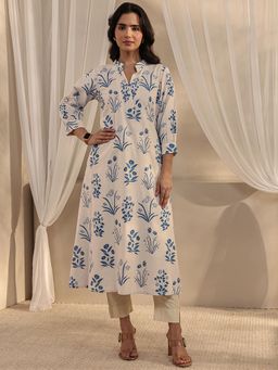Libas - Blue Floral Printed A-Line Kurta With Pocket