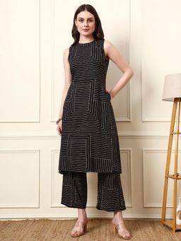 Divena - Black Round Neck Sleeveless Rayon Co-ord Set