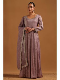 Soch - Women Purple Tissue Woven Design Gown With Beads And Stones