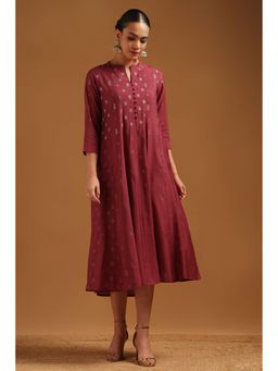 Soch - Women Onion Maroon Muslin Ethnic Motifs Dress With Zari