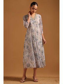 Soch - Women Off White Georgette Ethnic Motifs Dress With Thread Work