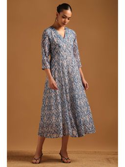 Soch - Women Blue Georgette Ethnic Motifs Dress With Thread Work