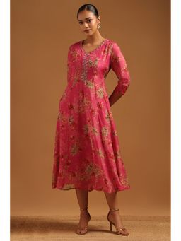 Soch - Women Fuchsia Organza Floral Dress With Printed And Bead Details
