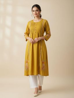 Autumnlane - Sarvari Mustard Embroidered Kurta
