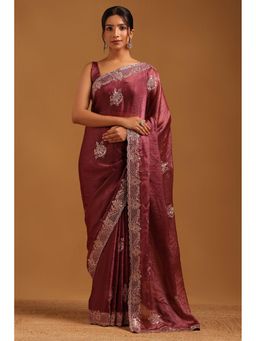 Soch - Women Onion Pink Fendy Organza Ethnic Motif Saree With Zari Embroidery With Unstitched Blouse