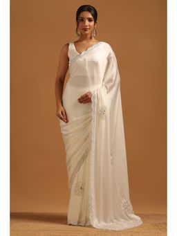 Soch - Women Cream Crepe Design Saree With Stone Work With Unstitched Blouse