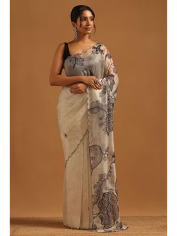 Soch - Women Cream Organza Embellished Saree With Cutdana With Unstitched Blouse