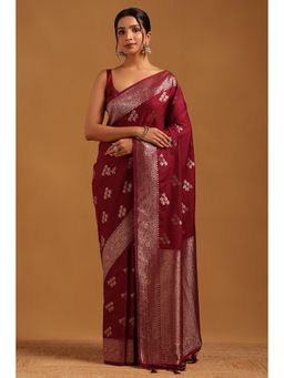 Soch - Women Magenta Viscose Silk Floral Saree Tassels Work With Unstitched Blouse