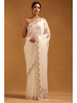 Soch - Women Cream Fendy Organza Embellished Saree With Stone Work With Unstitched Blouse