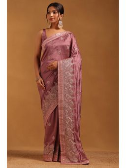 Soch - Women Lavender Tussar Ethnic Motifs Saree With Zari Embroidery With Unstitched Blouse
