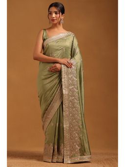 Soch - Women Light Green Tussar Ethnic Motifs Saree With Zari Embroidery With Unstitched Blouse