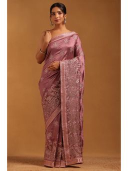 Soch - Women Lavender Tussar Botanical Saree With Zari Embroidery With Unstitched Blouse