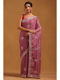 Soch - Women Purple Fendy Georgette Ethnic Motifs Saree With Zari Embroidery With Unstitched Blouse