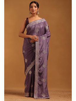 Soch - Women Lavender Fendy Georgette Ethnic Motif Saree With Zari Embroidery With Unstitched Blouse